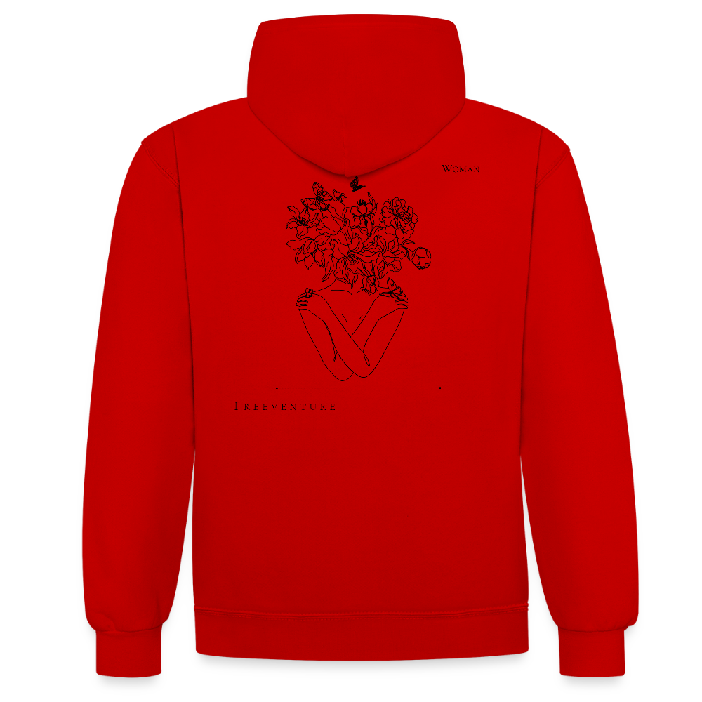 Kontrast-Hoodie – Zwei Farben, ein Look! - Rot/Weiß