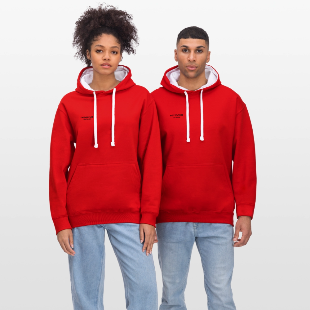 Kontrast-Hoodie – Zwei Farben, ein Look! - Rot/Weiß