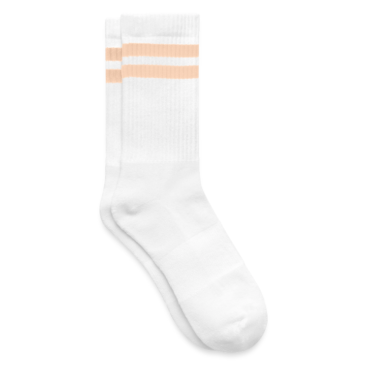 Gestreifte Tennissocken - Weiß/Pfirsich