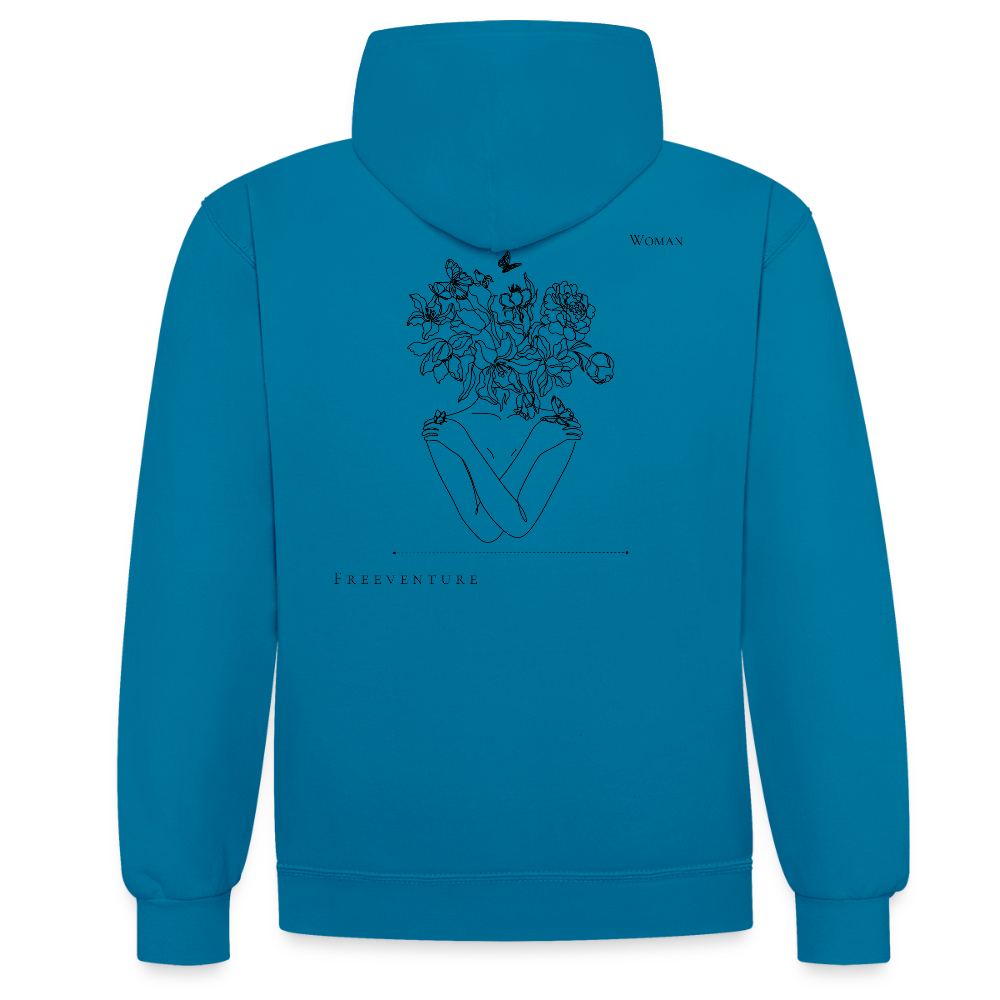 Kontrast-Hoodie – Zwei Farben, ein Look! - Pfauenblau/Grau meliert