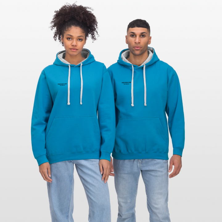 Kontrast-Hoodie – Zwei Farben, ein Look! - Pfauenblau/Grau meliert